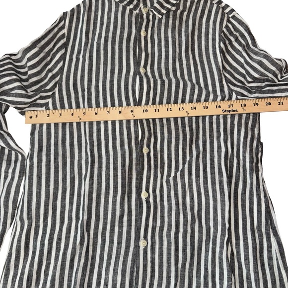 CP Shades Linen Stripe Shirt Dress Black White Button Front Tunic Minimalist - Picture 4 of 13